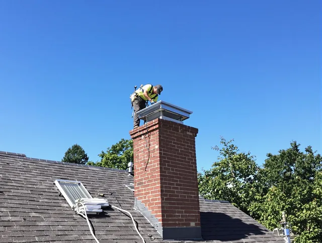Delray Beach Chimney Sweep technician measuring a chimney cap in Delray Beach, FL