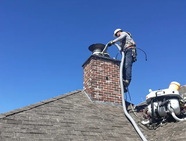 Dedicated Delray Beach Chimney Sweep team member cleaning a chimney in Delray Beach, FL